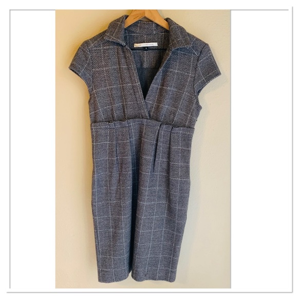 Diane von Furstenberg Bund Wool Blend Dress Chevron Print Cap Sleeve Gray Size 8 - Picture 1 of 9